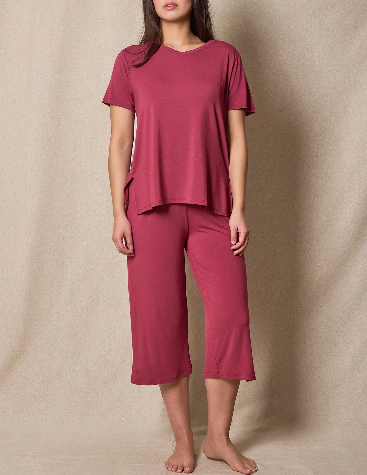 Bamboo Capri Pajama Pants - Burgundy Rose