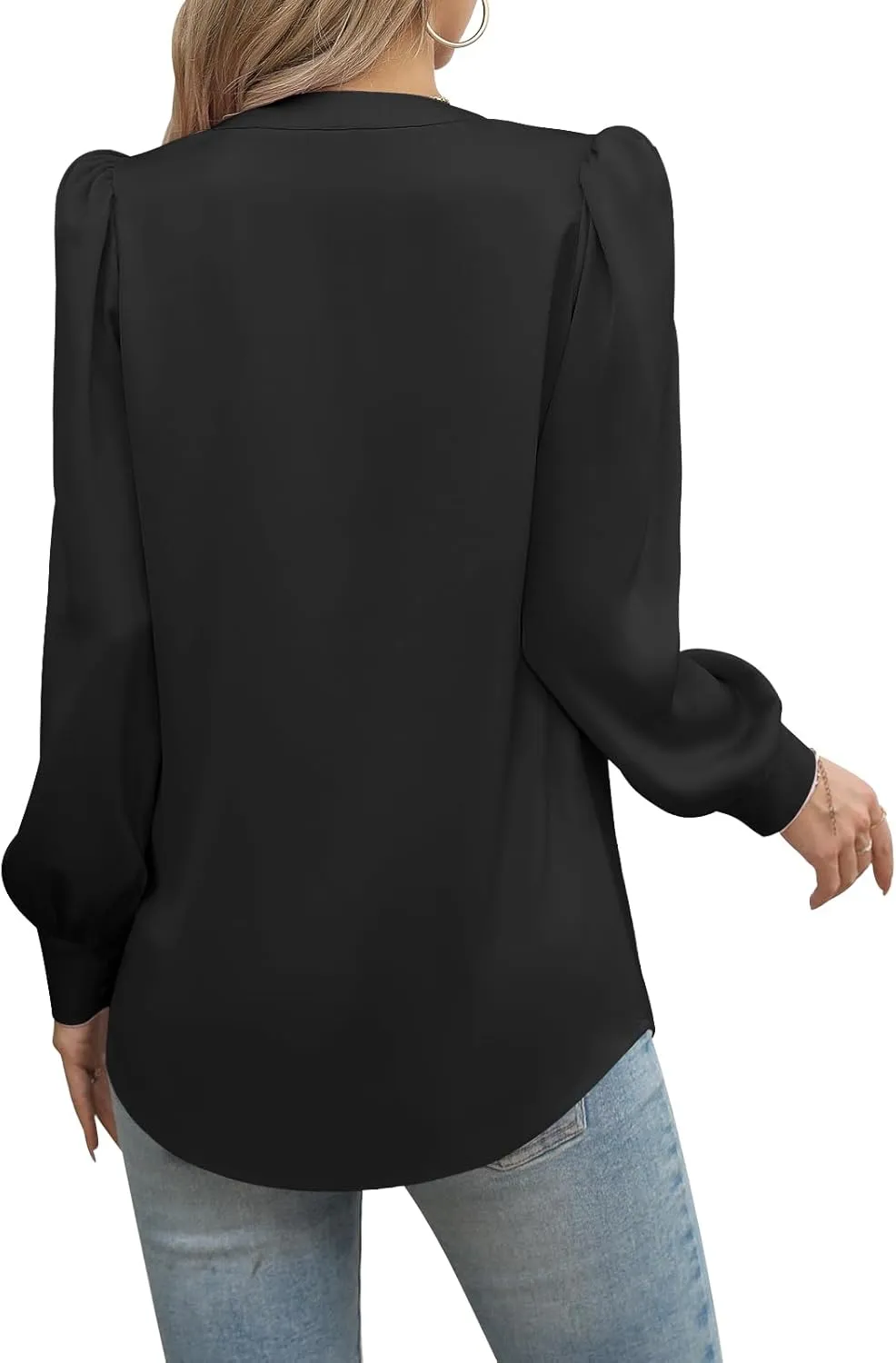 Blouses for Women Business Casual Tops Satin Silk V Neck Long Sleeve Button Down Shirts Work Blouses