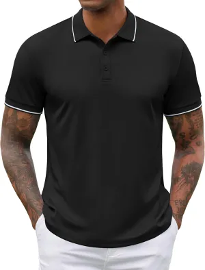 COOFANDY Mens Polo Shirts Short Sleeve Golf Polo Button Pullover Casual Contrast Color Basic T Shirt Ribbed Collar