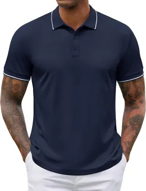 COOFANDY Mens Polo Shirts Short Sleeve Golf Polo Button Pullover Casual Contrast Color Basic T Shirt Ribbed Collar