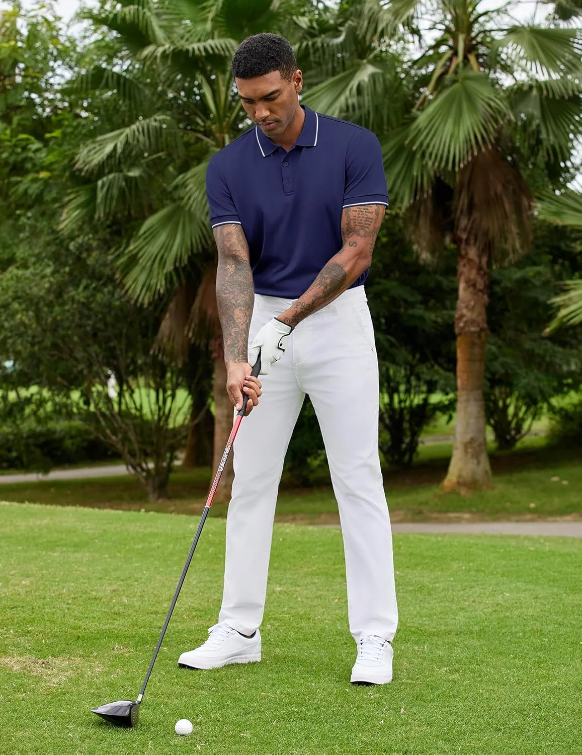COOFANDY Mens Polo Shirts Short Sleeve Golf Polo Button Pullover Casual Contrast Color Basic T Shirt Ribbed Collar