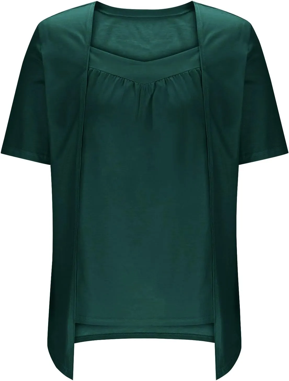 Fake Two Shirts Women Summer Trendy Loose Flowy Tops Casual Square Neck Pleated Layered Short Sleeve Boho Blouse 2025