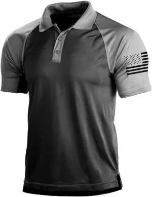 H HYFOL Short Sleeve Polo Shirts for Men Graphic Stretch Casual American Patriotic Raglan Golf Polos for Men