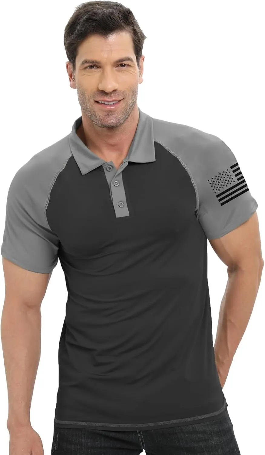 H HYFOL Short Sleeve Polo Shirts for Men Graphic Stretch Casual American Patriotic Raglan Golf Polos for Men