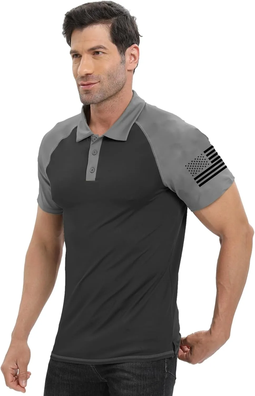 H HYFOL Short Sleeve Polo Shirts for Men Graphic Stretch Casual American Patriotic Raglan Golf Polos for Men