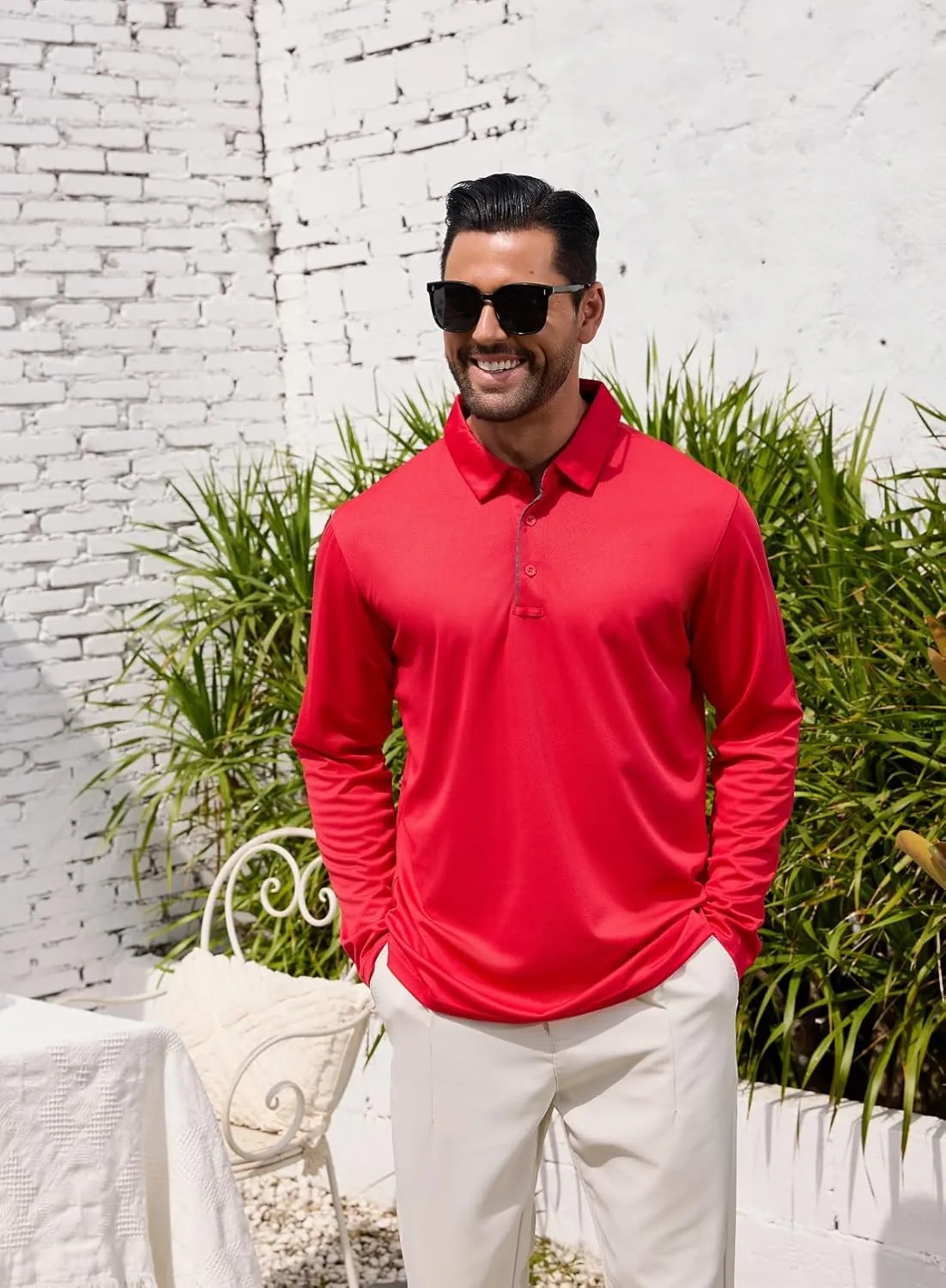 Men Polo Shirts Long Sleeve Moisture Wicking Dry Fit Performance Tactical Shirt Collared Casual Golf Tennis Shirt