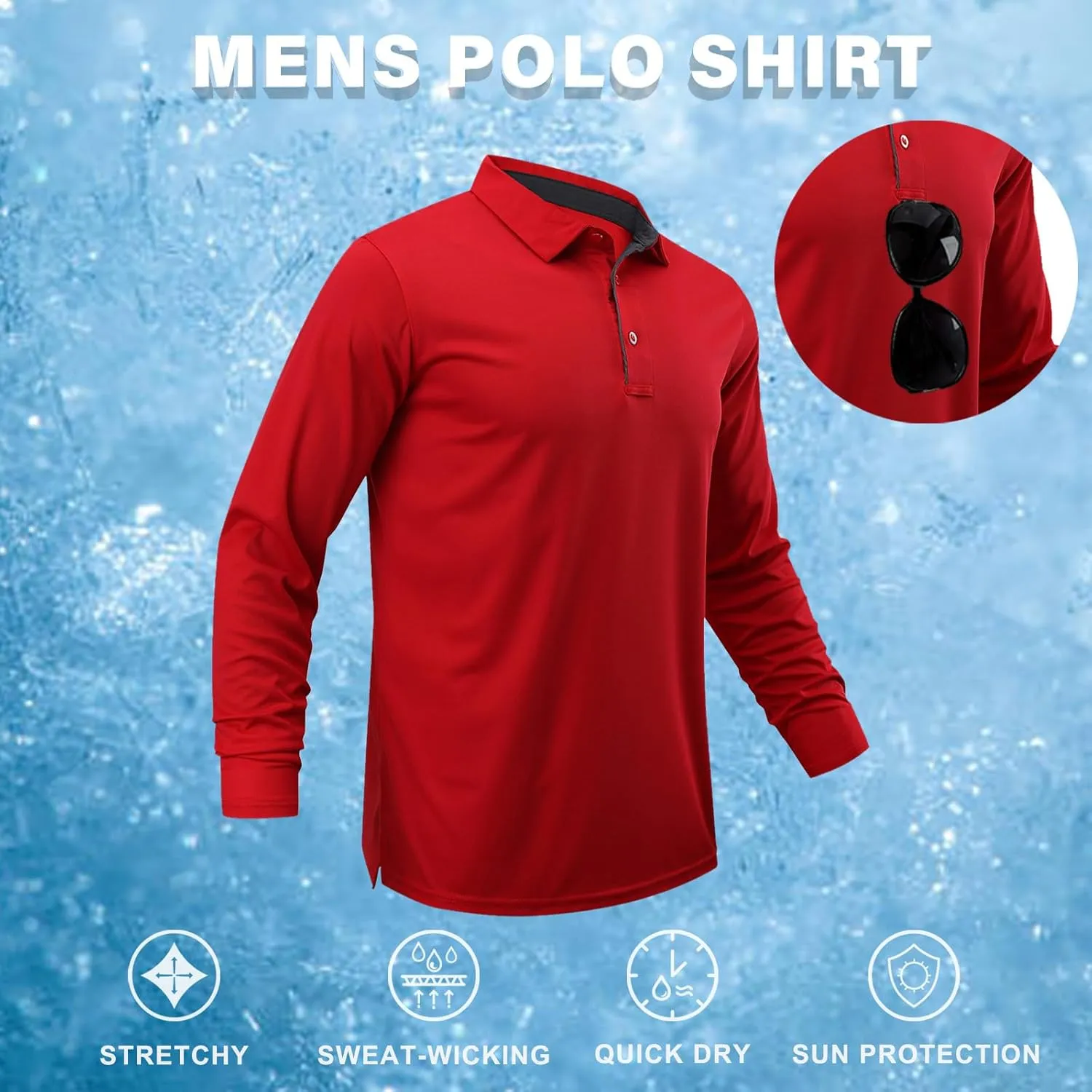 Men Polo Shirts Long Sleeve Moisture Wicking Dry Fit Performance Tactical Shirt Collared Casual Golf Tennis Shirt