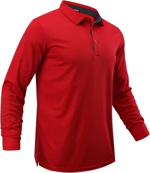 Men Polo Shirts Long Sleeve Moisture Wicking Dry Fit Performance Tactical Shirt Collared Casual Golf Tennis Shirt