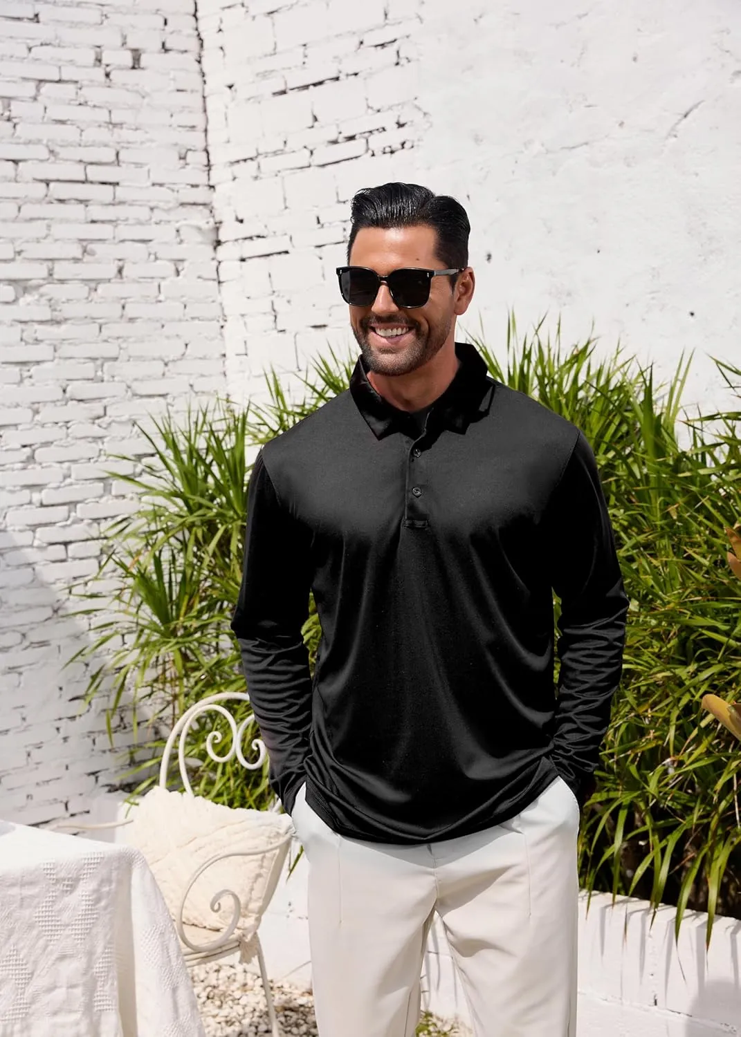 Men Polo Shirts Long Sleeve Moisture Wicking Dry Fit Performance Tactical Shirt Collared Casual Golf Tennis Shirt
