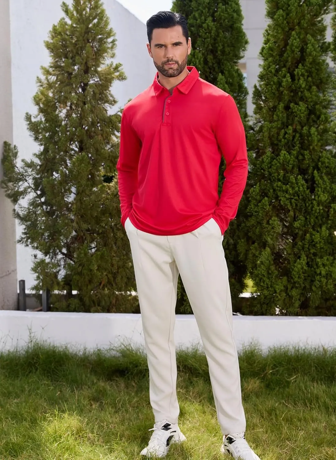 Men Polo Shirts Long Sleeve Moisture Wicking Dry Fit Performance Tactical Shirt Collared Casual Golf Tennis Shirt