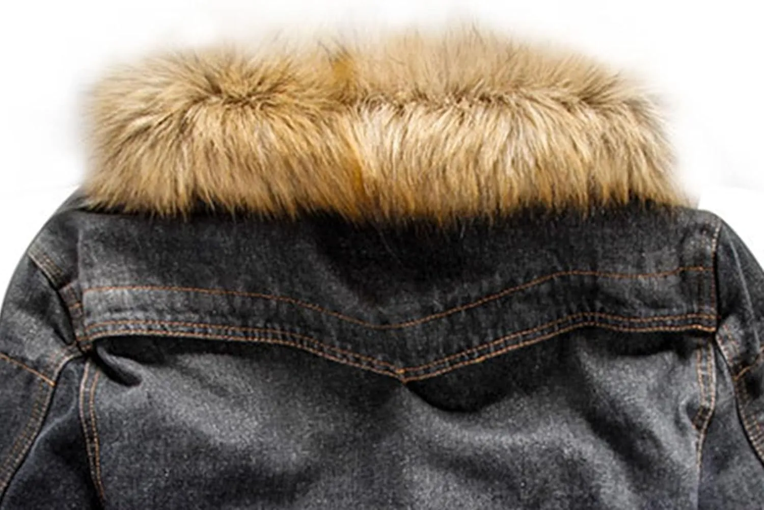 Men's Faux Fur Collar Denim Jacket Fleece Multiple Pockets Jean Jackets Lined Winter Trucker Cowboy Coat