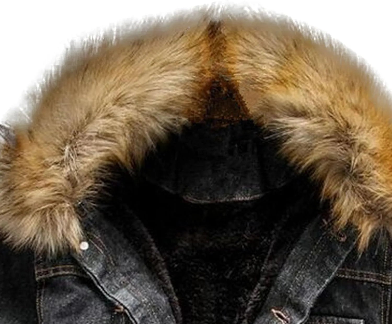 Men's Faux Fur Collar Denim Jacket Fleece Multiple Pockets Jean Jackets Lined Winter Trucker Cowboy Coat