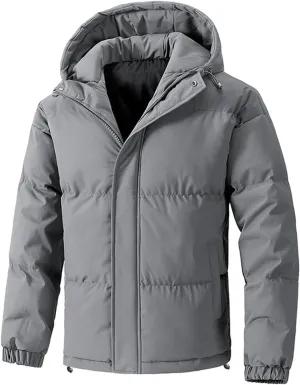 Men's Warm Puffer Jacket Men's Autumn and Winter Simple Comfortable Warm Plus Size Hooded Medium Warm Winter Coats