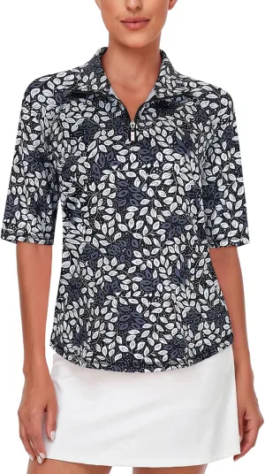 Misyula Womens Golf Shirt Quick Dry Half Sleeve Quarter Zip Polo Workout Tops Tennis Shirts M-3XL