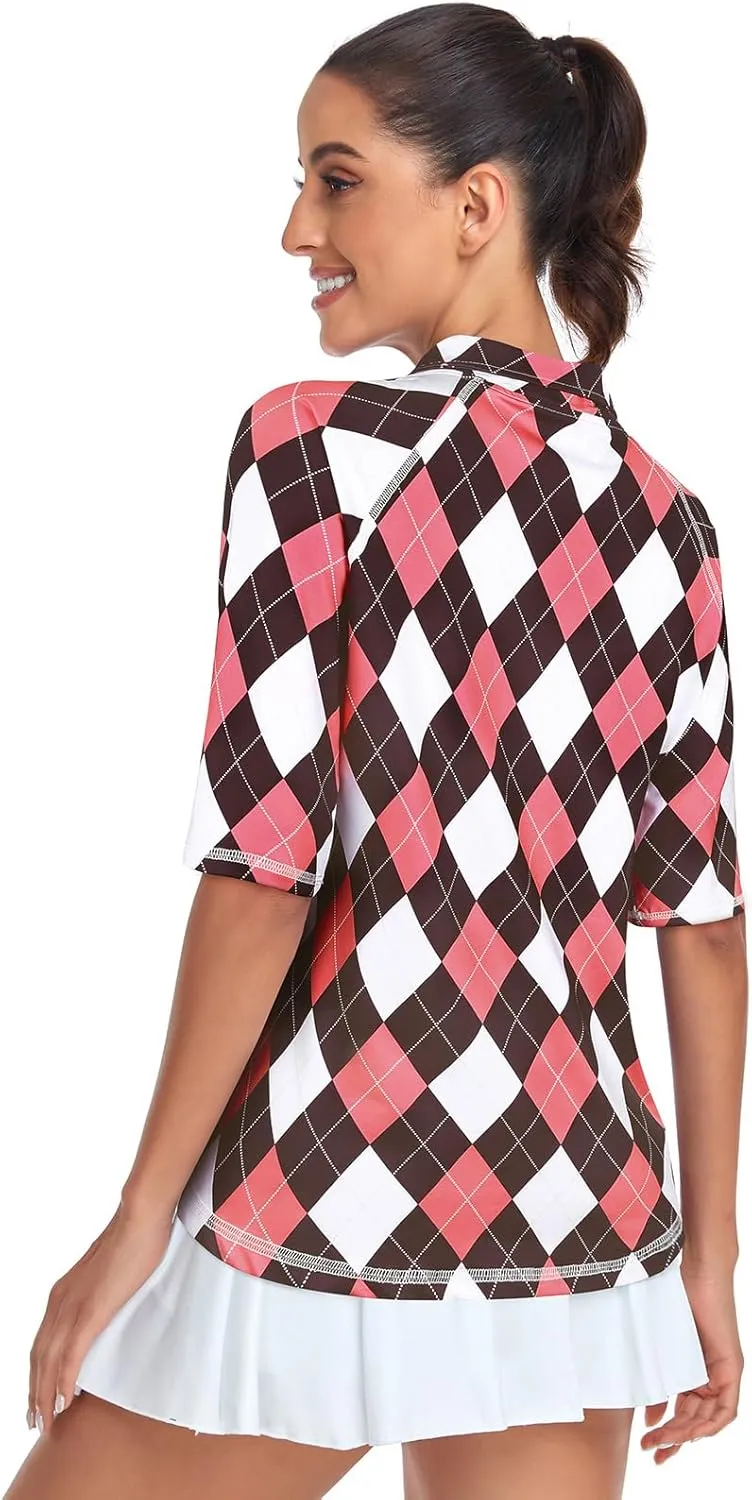 Misyula Womens Golf Shirt Quick Dry Half Sleeve Quarter Zip Polo Workout Tops Tennis Shirts M-3XL
