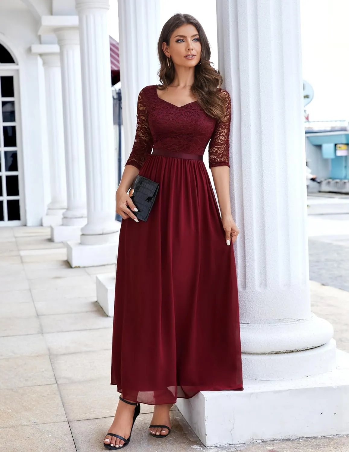 Wedtrend Women's Formal Dress Mother of The Bride Dress 3/4 Sleeve Wedding Guest Dress Maxi Evening Gown