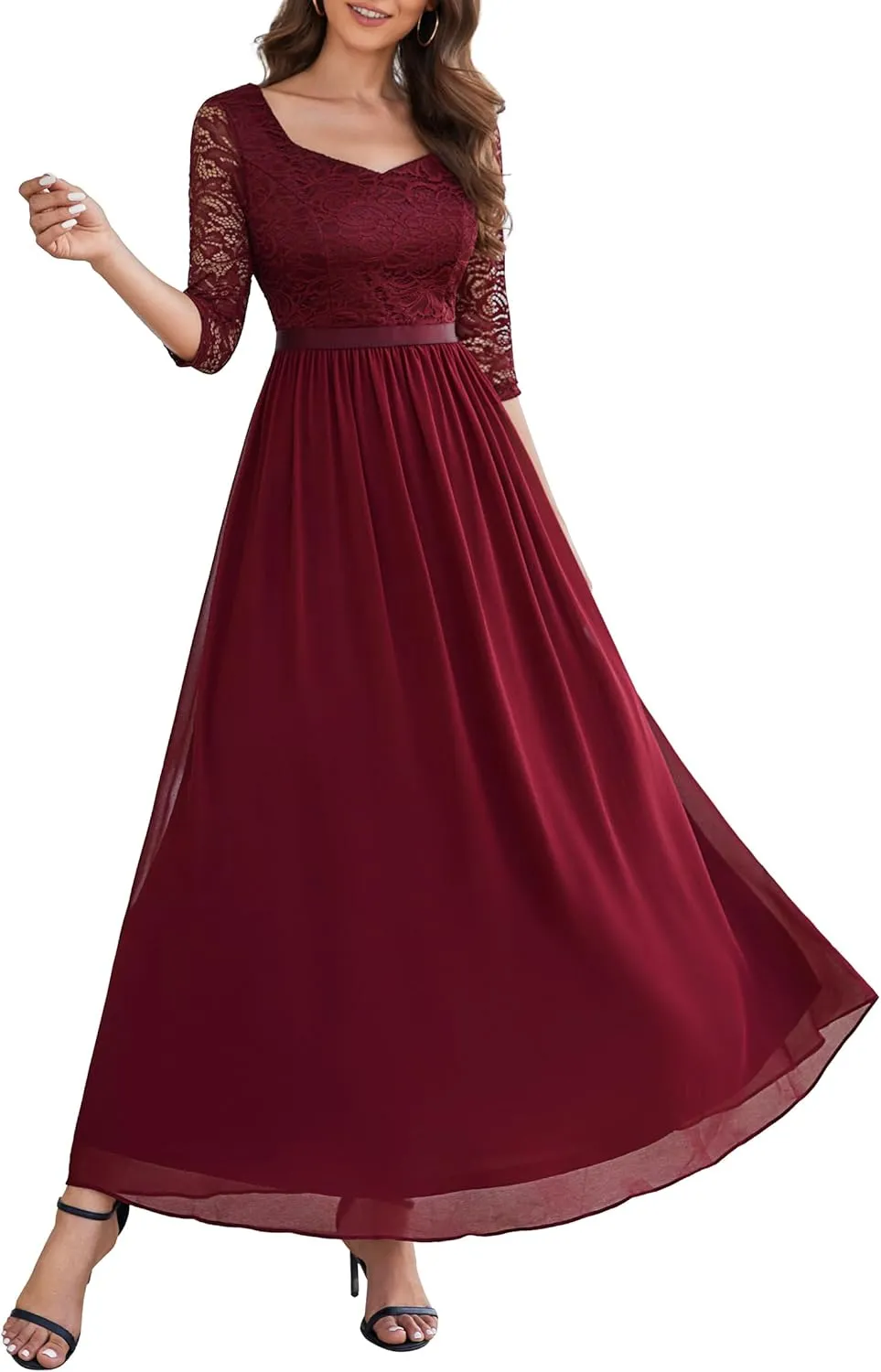 Wedtrend Women's Formal Dress Mother of The Bride Dress 3/4 Sleeve Wedding Guest Dress Maxi Evening Gown