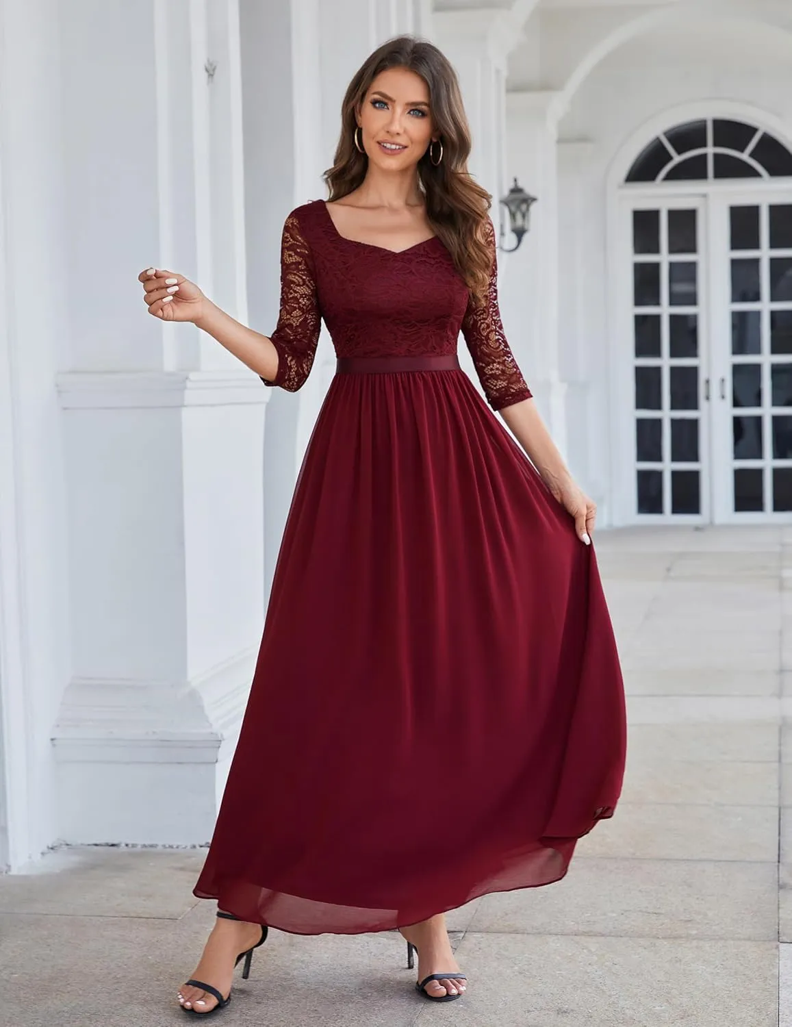 Wedtrend Women's Formal Dress Mother of The Bride Dress 3/4 Sleeve Wedding Guest Dress Maxi Evening Gown