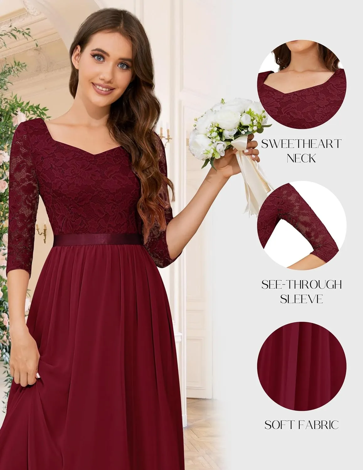 Wedtrend Women's Formal Dress Mother of The Bride Dress 3/4 Sleeve Wedding Guest Dress Maxi Evening Gown