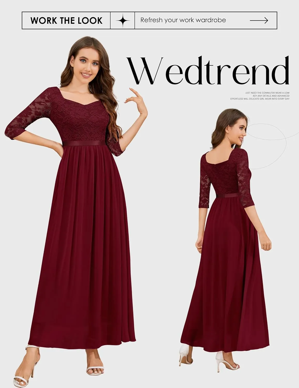 Wedtrend Women's Formal Dress Mother of The Bride Dress 3/4 Sleeve Wedding Guest Dress Maxi Evening Gown