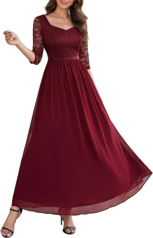 Wedtrend Women's Formal Dress Mother of The Bride Dress 3/4 Sleeve Wedding Guest Dress Maxi Evening Gown
