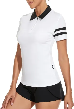 Women's Golf Shirt Short Sleeve Tennis Shirt Quarter Zip Golf Pullover Golf Polo Shirts Argyle Tops