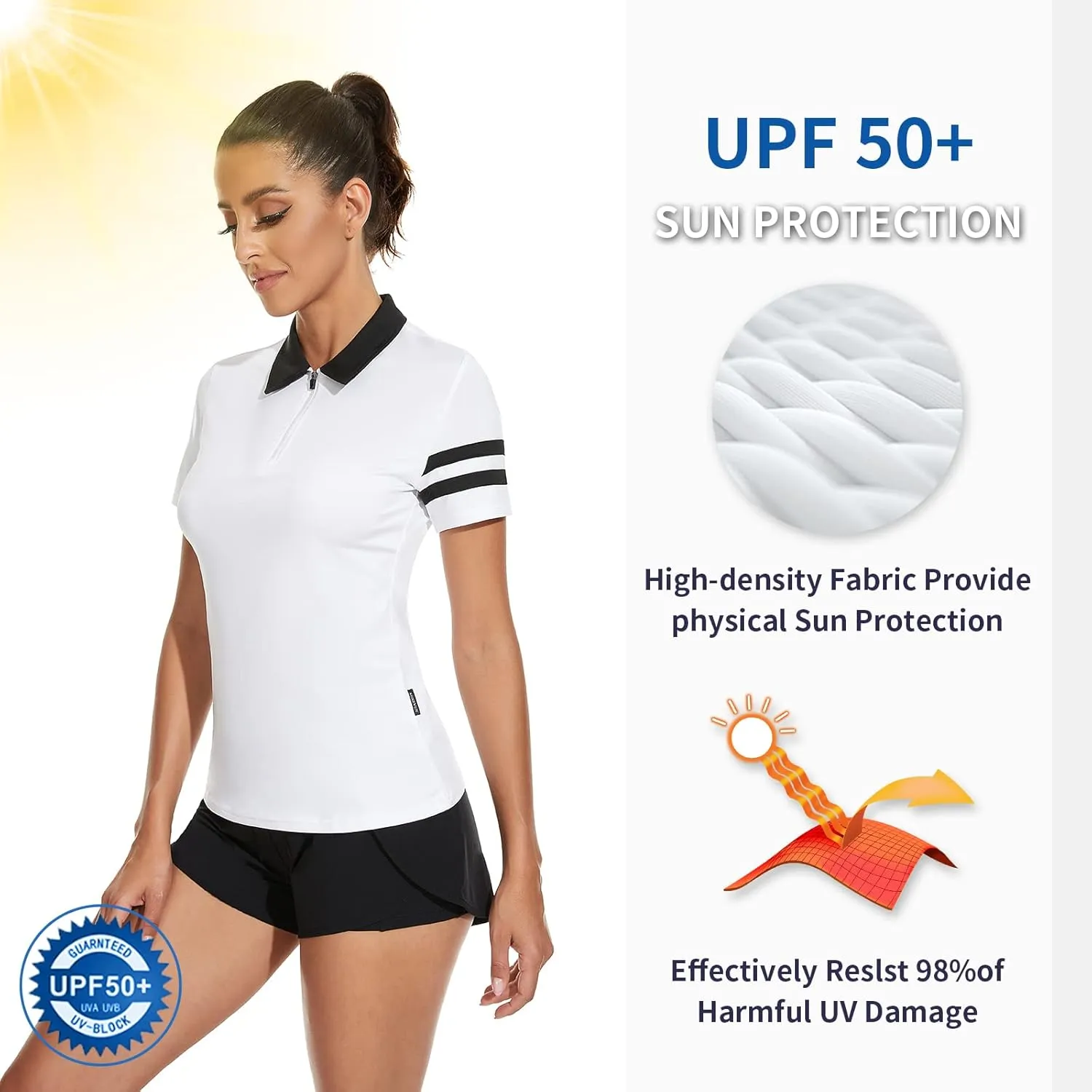 Women's Golf Shirt Short Sleeve Tennis Shirt Quarter Zip Golf Pullover Golf Polo Shirts Argyle Tops