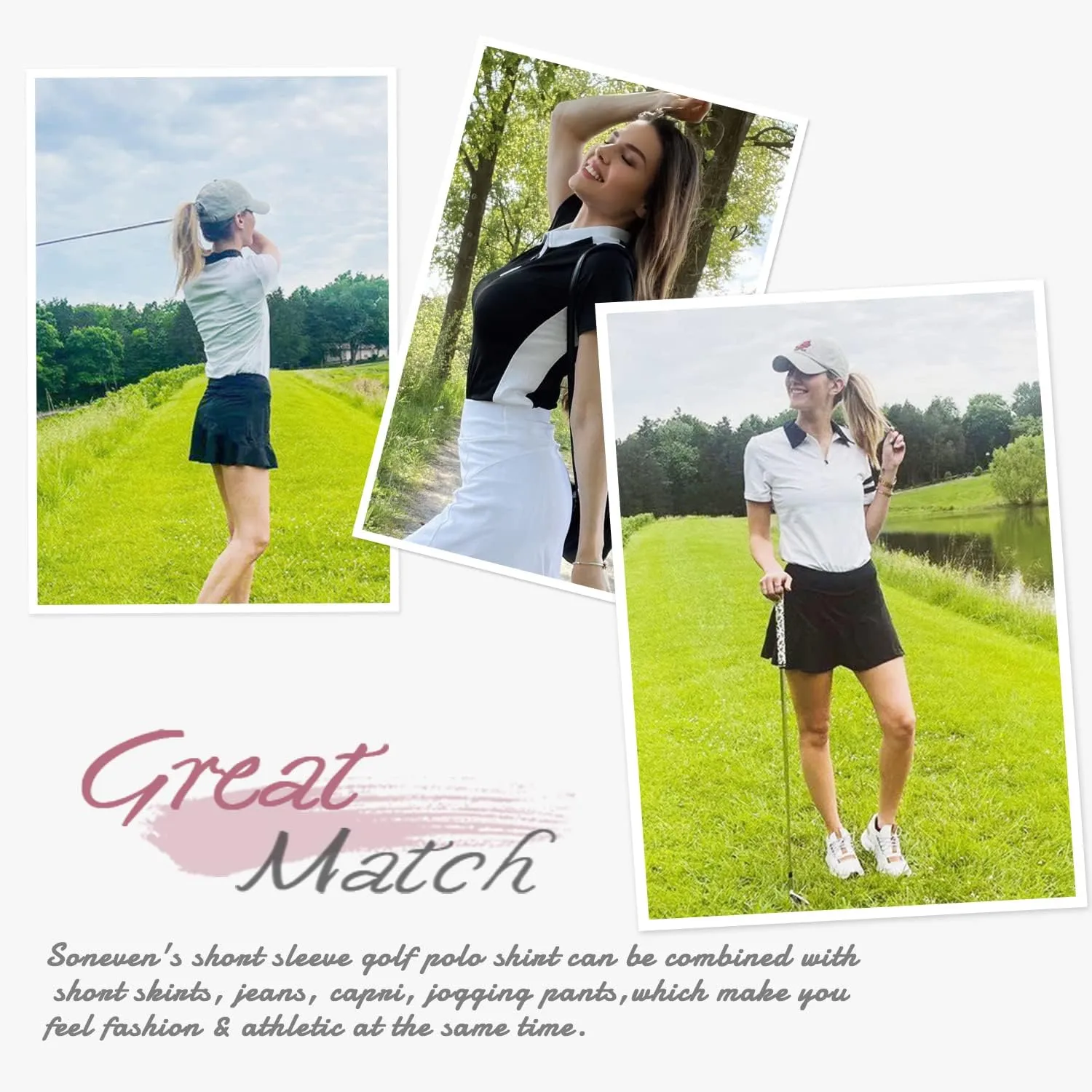 Women's Golf Shirt Short Sleeve Tennis Shirt Quarter Zip Golf Pullover Golf Polo Shirts Argyle Tops